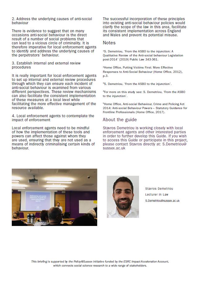 The UK's antisocial behaviour <a href="/legislation/">legislation.gov.uk</a> provides police with discretion for tackling local challenges, but this can lead to potential misuse. New research <a href="/Stavros_Demetri/">Stavros Demetriou</a> <a href="/SussexCRC/">Sussex Crime Research Centre</a> <a href="/SussexLaw/">Sussex Law</a> identifies 4 principles for proportionate &amp; justifiable use blogs.sussex.ac.uk/policy-engagem…