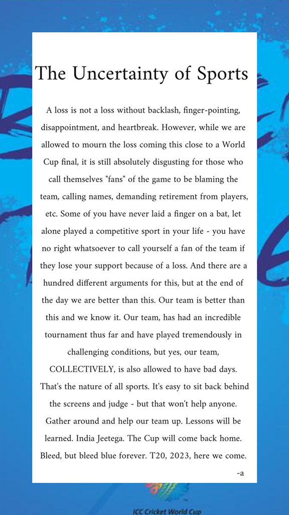 AnviRaval's tweet photo. This pertains to the media also. Honestly? Stop. @abpnewstv @bhogleharsha #cwc19 #INDvNZ @IndianCricNews #ICCWorldCup2019 https://t.co/doiByPHSTs