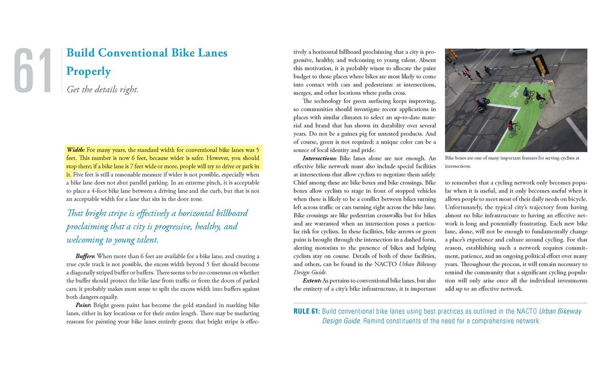 From  @JeffSpeckAICP's book "Walkable City Rules" - he makes the same observation I do about people parking and driving in bike lanes 7 or more feet wide.Wider is not better.