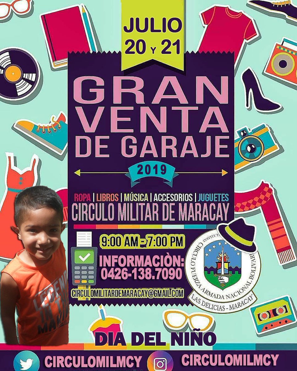 circulomilmcy's tweet photo. #FelizJueves #VentadeGaraje #SeCompra #SeVende #Maracay #Aragua #CirculoMilitar #DiadelNiño2019 #Familia #Seguridad
#Comodidad #nosvemosenelcirculo @circulomilmcy https://t.co/1EtFNcVea5