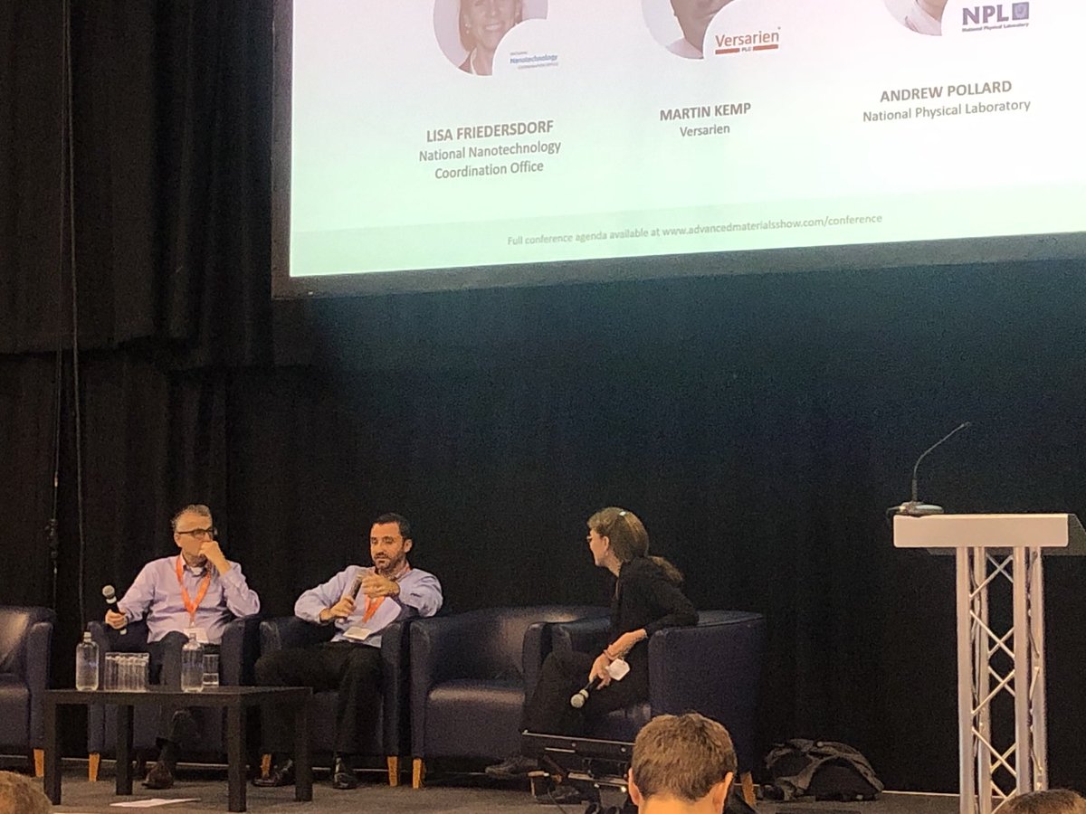 MaterialsShow's tweet photo. Lisa Friedersdorf from the National Nanotechnology Coordination Office speaking alongside Martin Kemp, @versarien and Andrew Pollard, National Physical Laboratory on Global #Regulations & Standards for #Nanomaterials #AMS19 #CUK19 https://t.co/zF8A0Bm2gG