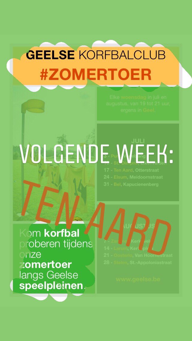 Geelse_Korfbal's tweet photo. #GeelseGaat op #zomertoer! Kom woensdag 17 juli om 19 uur naar #speelplein #Otterstraat in #Ten_Aard @GeelStad! #Geelse is op zoek naar nieuw #talent! https://t.co/qoIngZFwnH