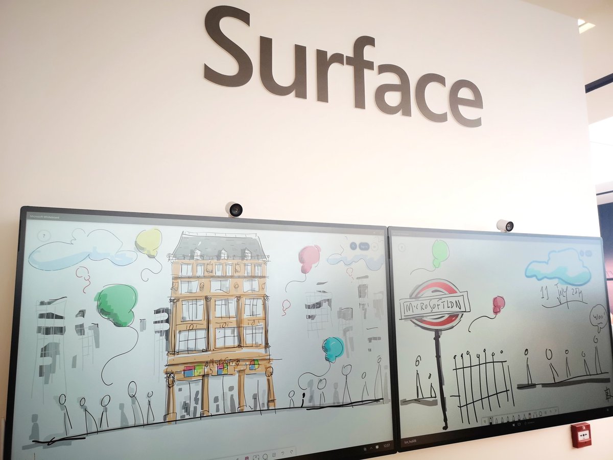 Kercal's tweet photo. New goal: draw on 4 x Surface Hub 2 :) (pref in Seattle ;)) happy to teach people how to draw in return :) #MicrosoftLDN @MicrosoftStore @panos_panay @IanMikutel @clarecur @cindyrose @chriscapossela #LifeGoals https://t.co/RUWobraDMt