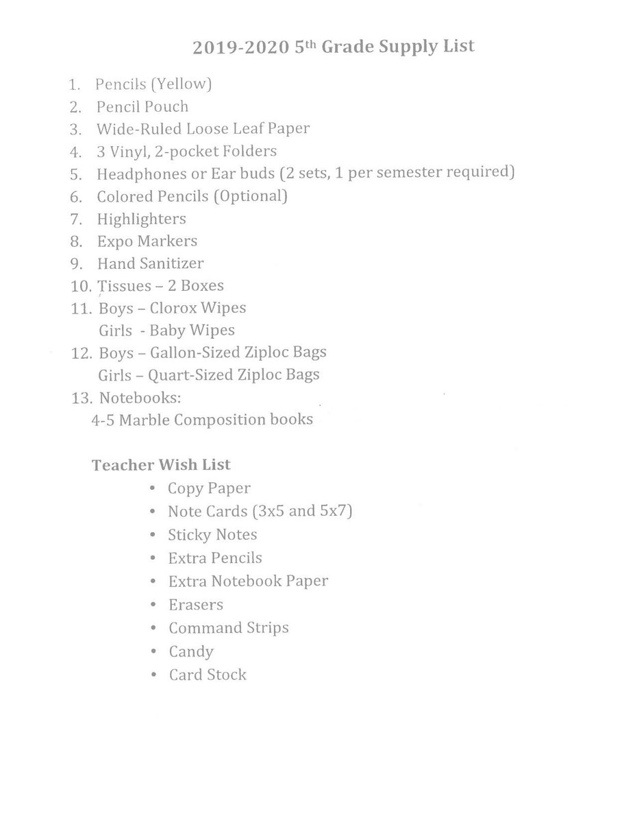2019-2020 Supply Lists
