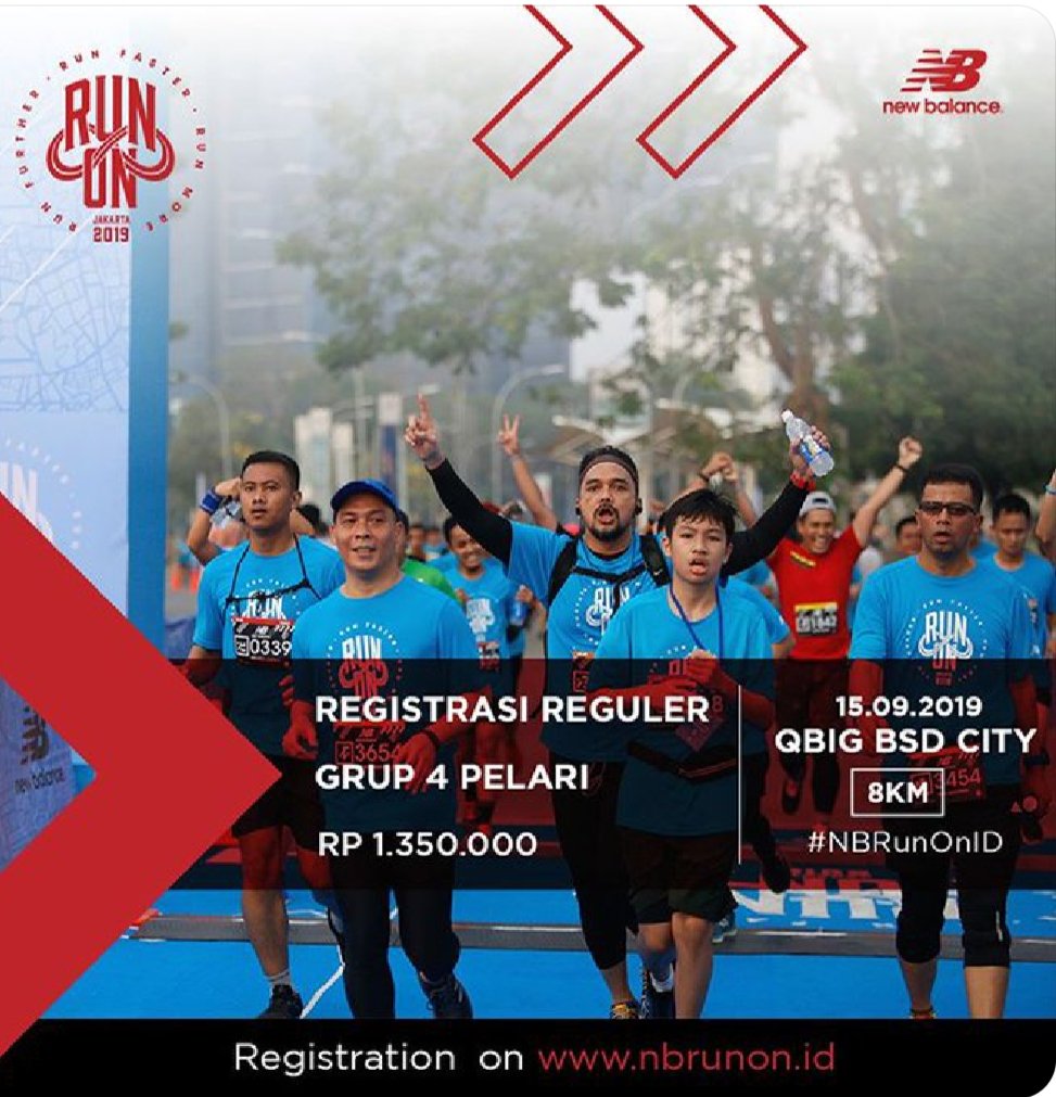 Nggak ada lo ga rame! Kuy ajak teman-temanmu seru-seruan di lomba lari 8K paling seru di New Balance Run On 2019; 15.09.2019 di Q Big City BSD! Klik nbrunon.id untuk harga registrasi lebih hemat untuk kamu yang daftar di Grup 4 Pelari dan 8 Pelari. #PlanetSportsRun