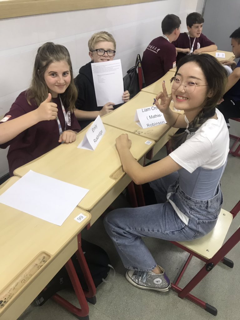 BohuntWorthing's tweet photo. Today’s lessons were followed up with a trip to SSFBC International School, where students were buddied up to practice their language skills. #solvingriddles #chineseknotmaking #China2019 https://t.co/cIhvb0uyhU