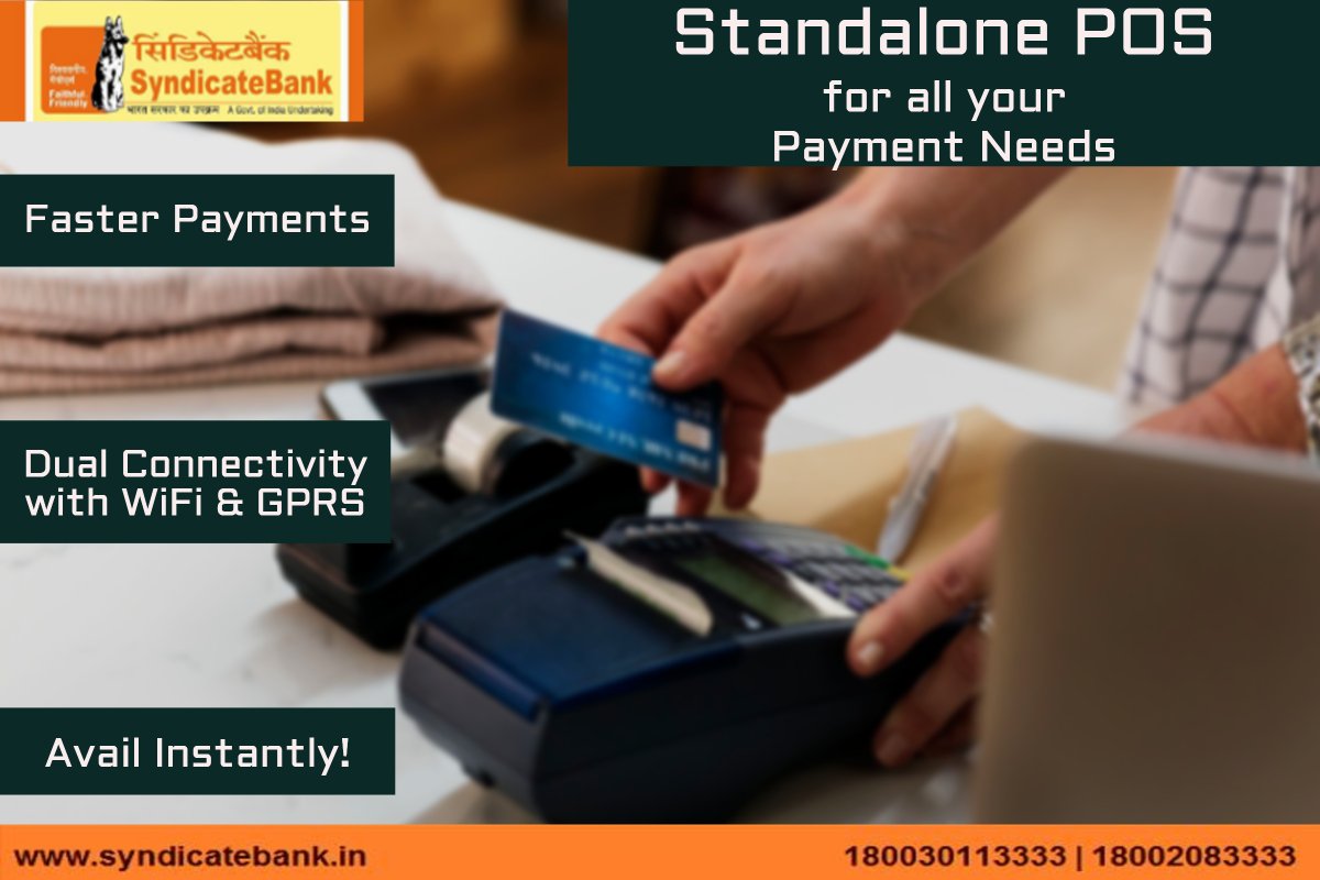 #POS   #SyndicateBank
#Design & Usage that Fits Your Business
#FasterPayments
#DualConnectivity with WiFi & GPRS
#AvailToday!
*T&C Apply