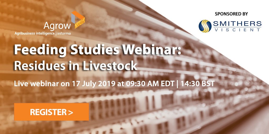 Viscient's tweet photo. Exclusive Webinar in conjunction with Agrow. Smithers Viscient present expert insights: 'Feeding Studies - Residues in Livestock' on Wednesday 17th July 2019. For more information and to register, click here: (link: https://t.co/PYEn4hzQub) https://t.co/bXQFDxECYA https://t.co/xTxi4sUsu6