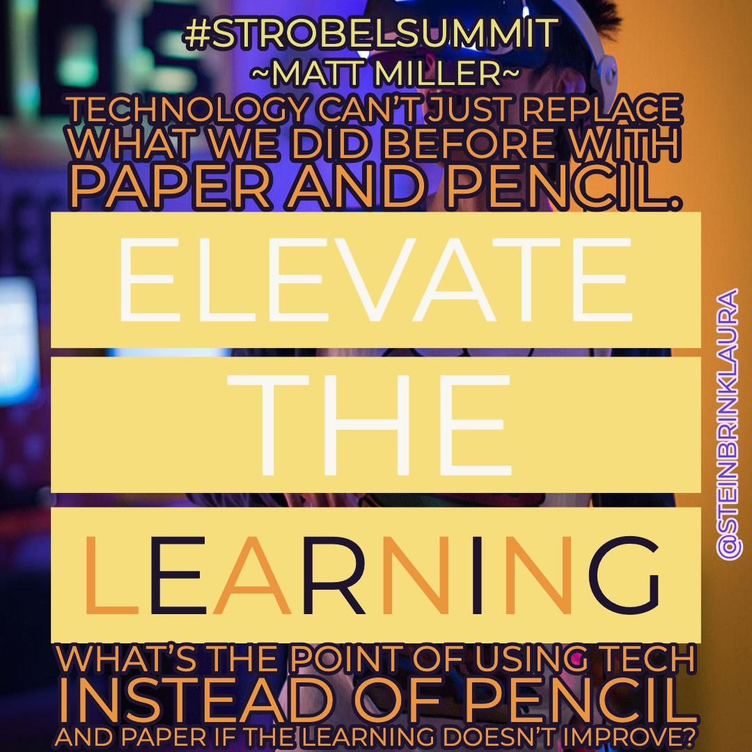 "Technology can’t just replace what we did before with paper &amp; pencil. What’s the point of using tech instead of pencil &amp; paper if the learning doesn’t improve?" ~ <a href="/jmattmiller/">Matt Miller 🗑️</a> Day 2 #StrobelSummit #DitchBook #masterychat #engagechat #TechLAP #EduGladiators #satchat <a href="/alicekeeler/">Alice Keeler</a>