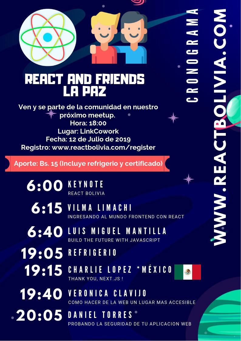 SegInfoBo's tweet photo. Mañana 12 de julio estare dando una charla sobre la seguridad en aplicaciones web en el evento de React Bolivia (La Paz). Estan todos bienvenidos. https://t.co/FEm87MOyDm