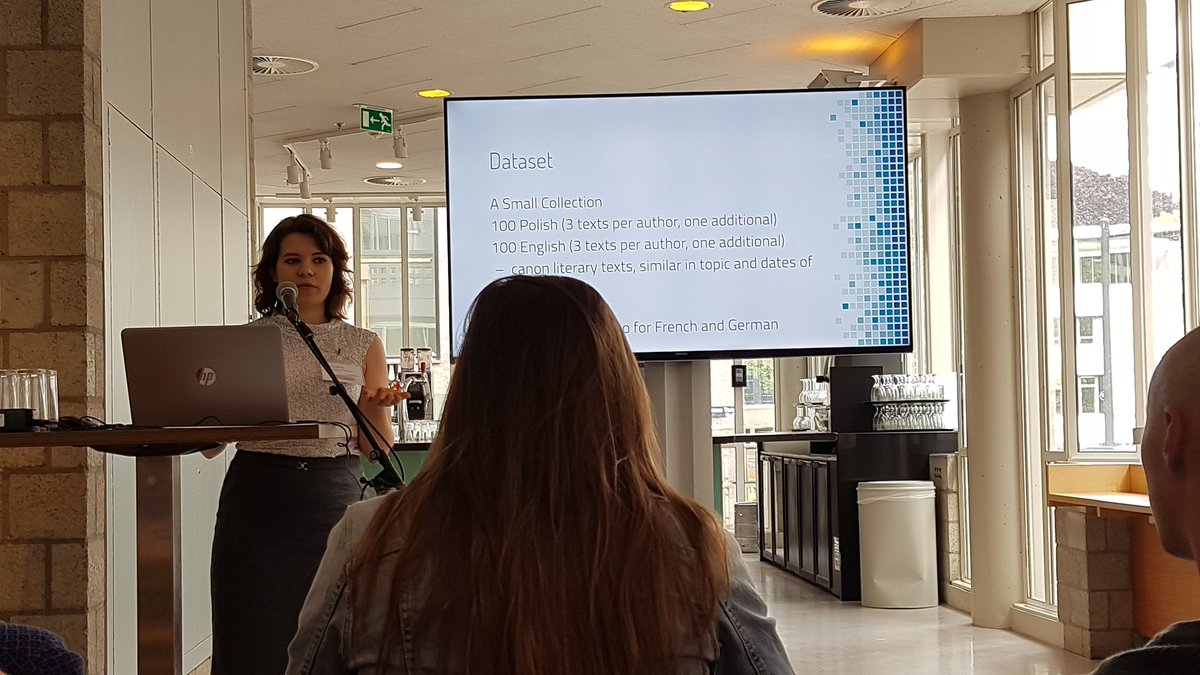 lamusadecima's tweet image. Just listened to @MaciejEder and @jbyszuk about feature selection in #Stylometry and their research and tests with tf-idf and CoV. So cool! #DH2019