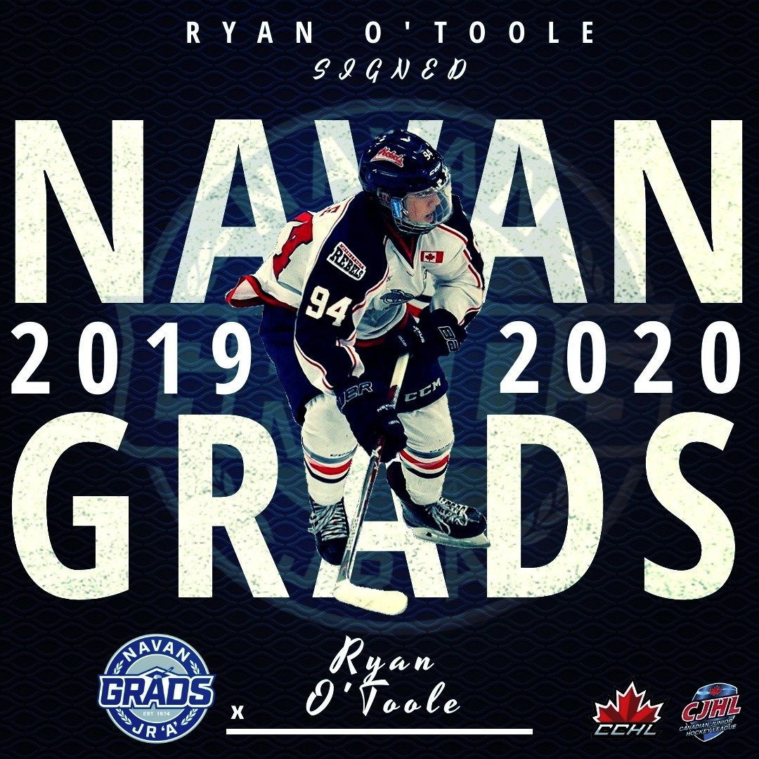 GradsHockey's tweet photo. 🚨 SIGNING ALERT 🚨

We are proud to announce the signing of 2002 Ryan O’Toole ( @otoole0294 ) from ( @RebsMidget ). Ryan scored 28g, 41a &amp; 69pts for the Rebels last season &amp; was selected in the 10th Rd by Owen Sound in 2018.  Welcome to the Navan family Ryan!! #Grads @TheCCHL https://t.co/EEmkRcI6wZ