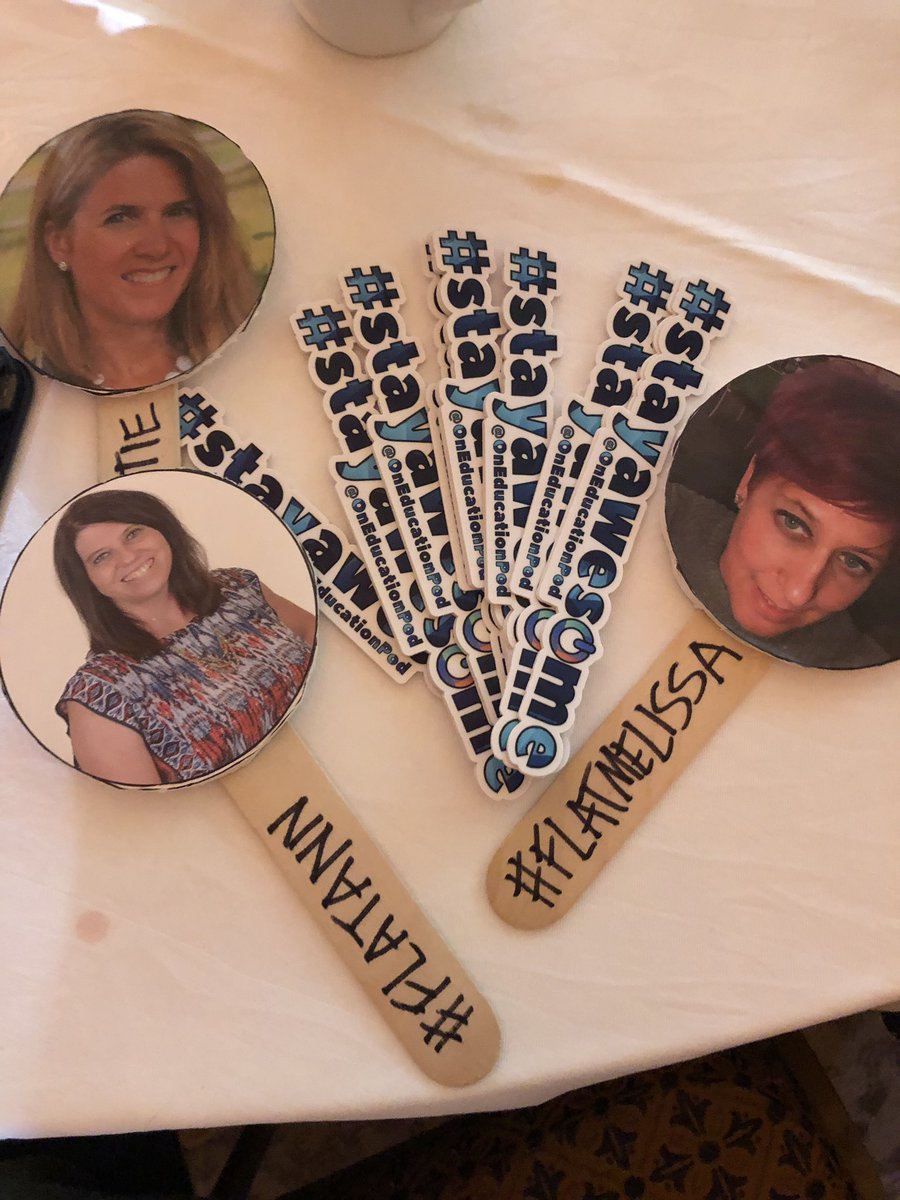 RiggsRealWorld's tweet photo. Do you have your @OnEducationPod sticker yet? The #FlatAmbassador crowd gives it a 2 thumbs up! #FlatMelissa aka @apptasticteach #FlatKristie aka @KristieLBurk #FlatAnn aka @annfeldmann1 #SchoologyNEXT #SchoologyAMB @Schoology https://t.co/ljHaQvVDwS