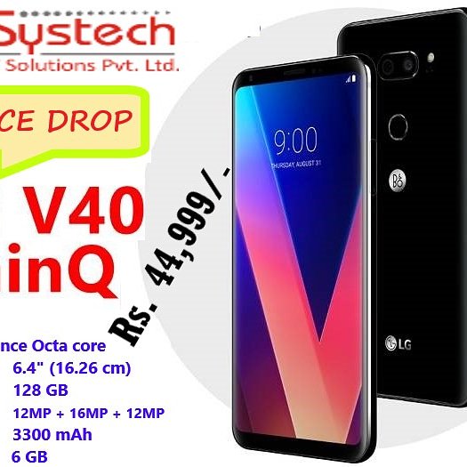 systech_it's tweet photo. *Systech_IT_Solutions_Pvt_Ltd*, Happy to announce Price drop  *LG V40 Thinq* @44999/- https://t.co/LWobGG1i2c