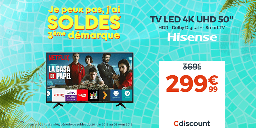 Cdiscount's tweet image. #JePeuxPasJaiSoldes
#Soldes2019

TV LED 4K UHD 

✔ 126 cm
✔ HDR - Dolby Digital +
✔ Smart TV 
✔ 3 x HDMI - 2 x USB

➡️ bit.ly/2LTLaKS