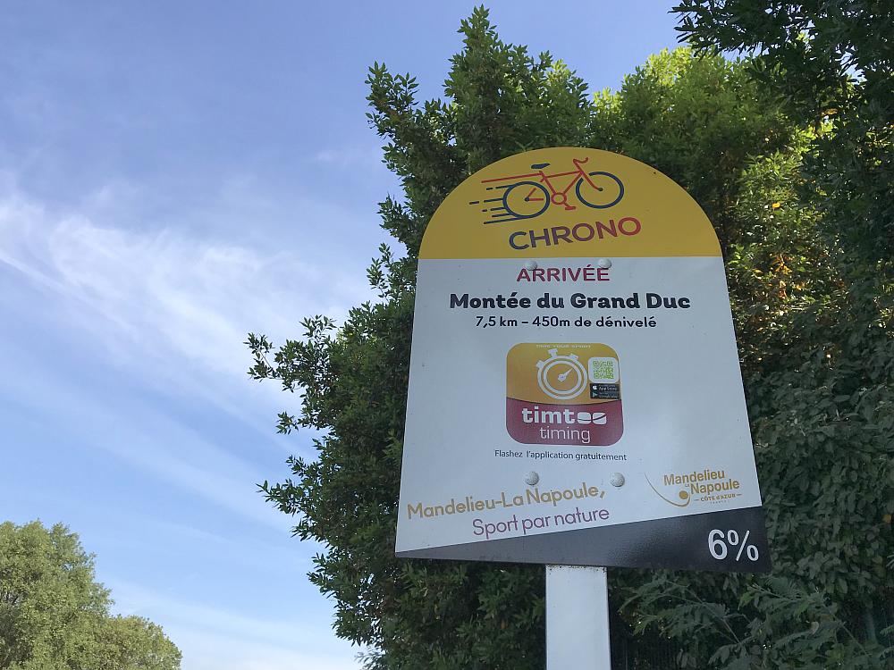 3GrandTours's tweet photo. Biggest climb today was a 450m - just under 1,500ft - leg tester up to Montee du Grand Duc from Mandelieu. Not that long at around 4.5 miles, or too steep with a 6% average gradient, but it was hot and the middle third is tough with sections up to 13% 🥵 https://t.co/PtcdELR5Ot