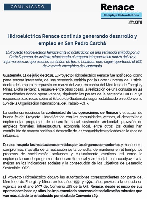 Renace Guatemala on X: Hidroeléctrica Renace informa