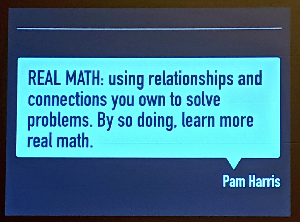 bstockus's tweet image. We need to teach *real* math, not *fake* math. We need to teach students to mathematize. @pwharris #CAMT19