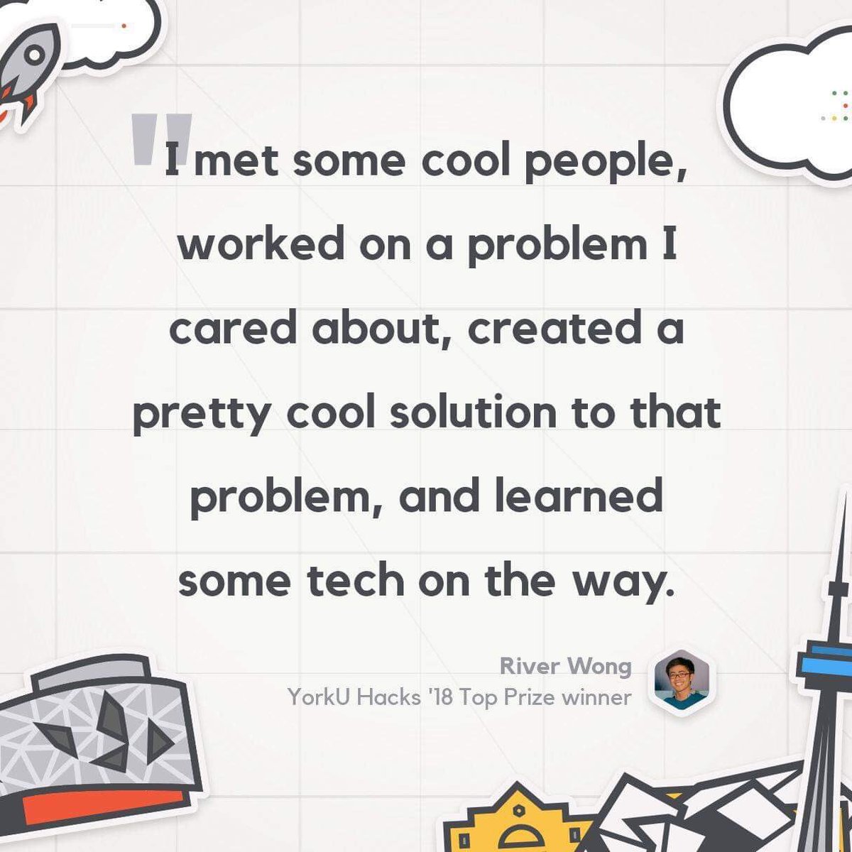 yorku_hacks's tweet photo. Why attend #YorkUHacks ? Hear from our past winner River Wong, how he and his team crafted a solution and got valuable learning experience 💫 https://t.co/C7Enjmu7V3
