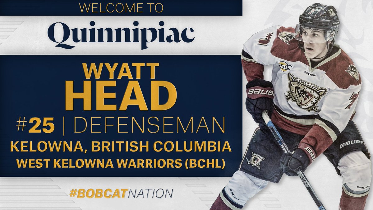 QU_MIH's tweet photo. Next up on our freshmen introductions is Wyatt Head from the West Kelowna Warriors! Wyatt tied for sixth among BCHL defensemen with 42 points on six goals and 36 assists in 58 regular season games! Welcome to #BobcatNation! https://t.co/E0VxIOyHHy