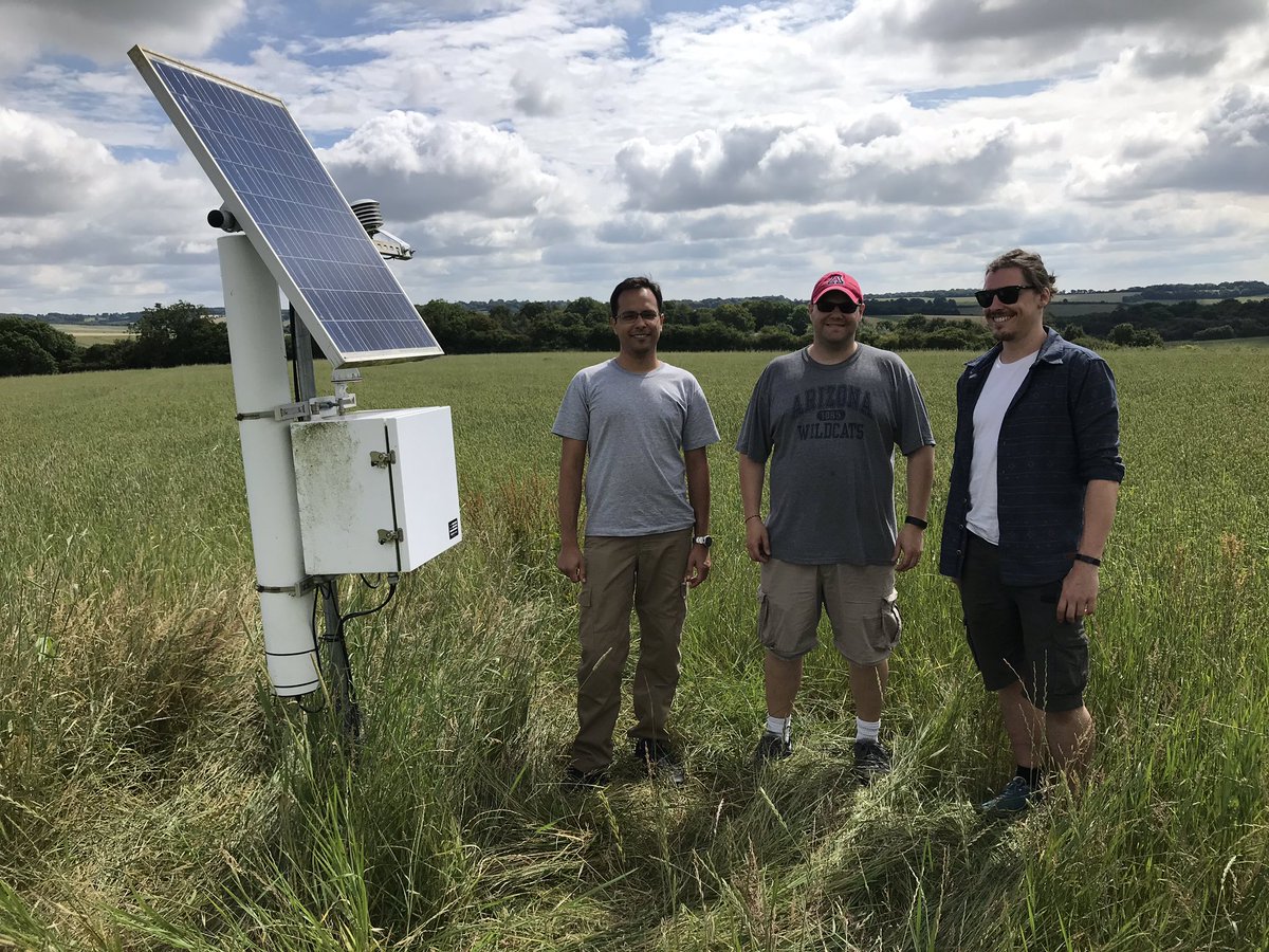 rosolemh2o's tweet photo. A nice day out and busy with some site maintenance and data collection at our @Sheepdrove cosmic-ray soil moisture stations with @mricoramirez @WISECDT PhD student Daniel Power and University of São Paulo visiting postdoc Lucas Pontes. @BristolUniWater @cabotinstitute https://t.co/APqSmNAehI