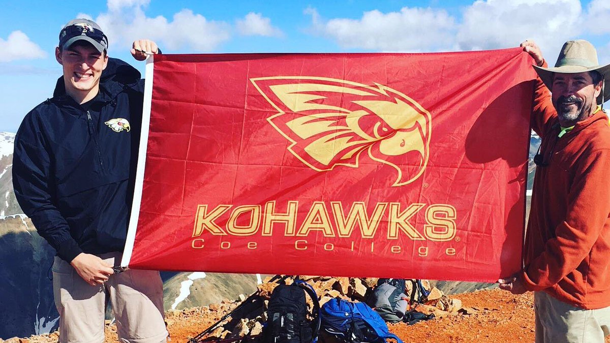CoeCollege's tweet photo. Logan Winn '23 showed his #KohawkPride on the top of Redcloud Peak in Colorado. Where have you shown your #KohawkPride? https://t.co/HqaI1DpL4F