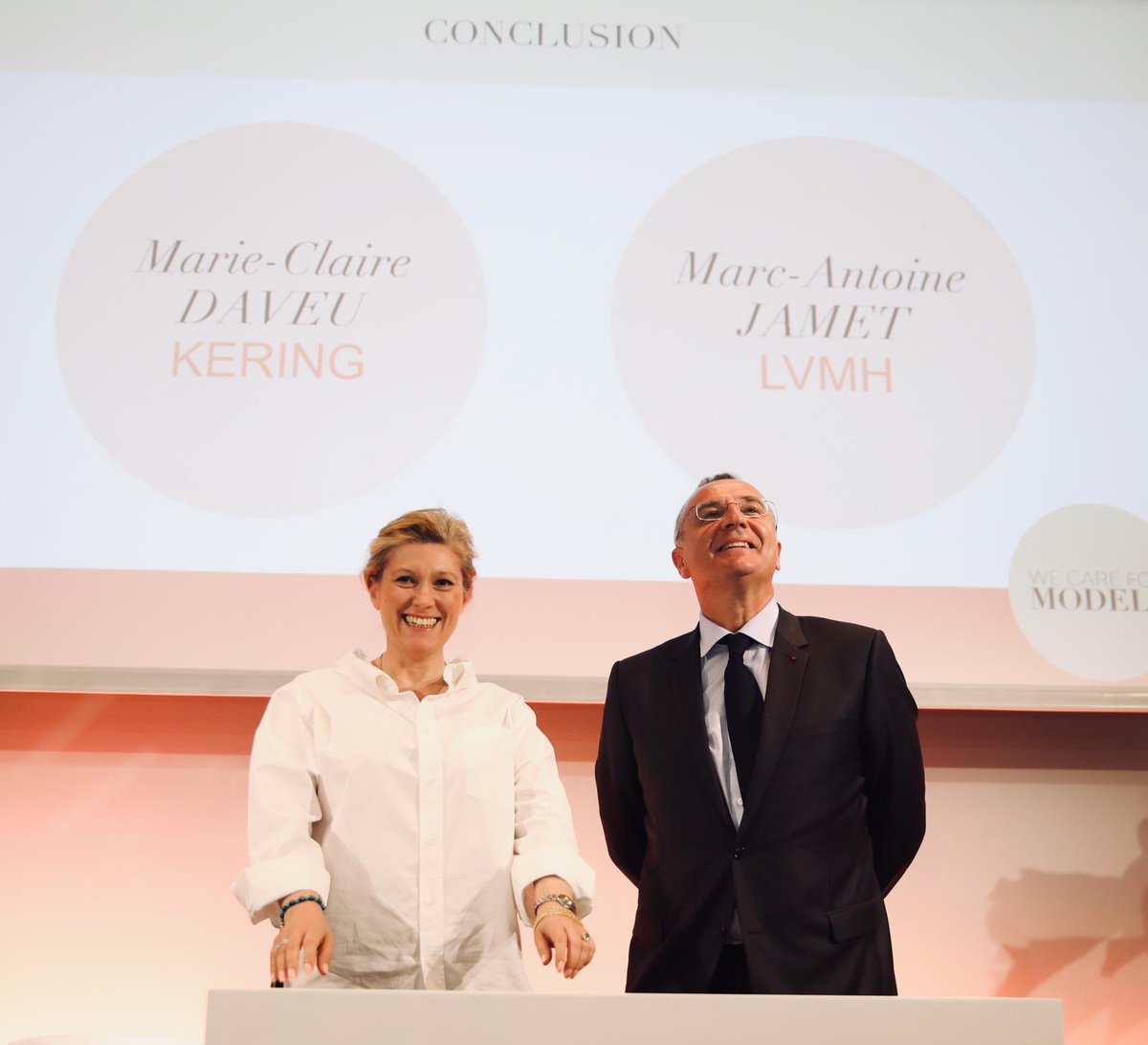 MA_Jamet's tweet photo. Au nom de @lvmh avec Marie-Claire Daveu de @KeringGroup, j’ai animé les Assises de la Charte Mannequins qui tiraient le bilan de deux ans de travail commun pour améliorer les conditions de travail de ces jeunes filles et jeunes gens qui sont le corps de la mode #WeCareForModels https://t.co/a7c2H3KtrI