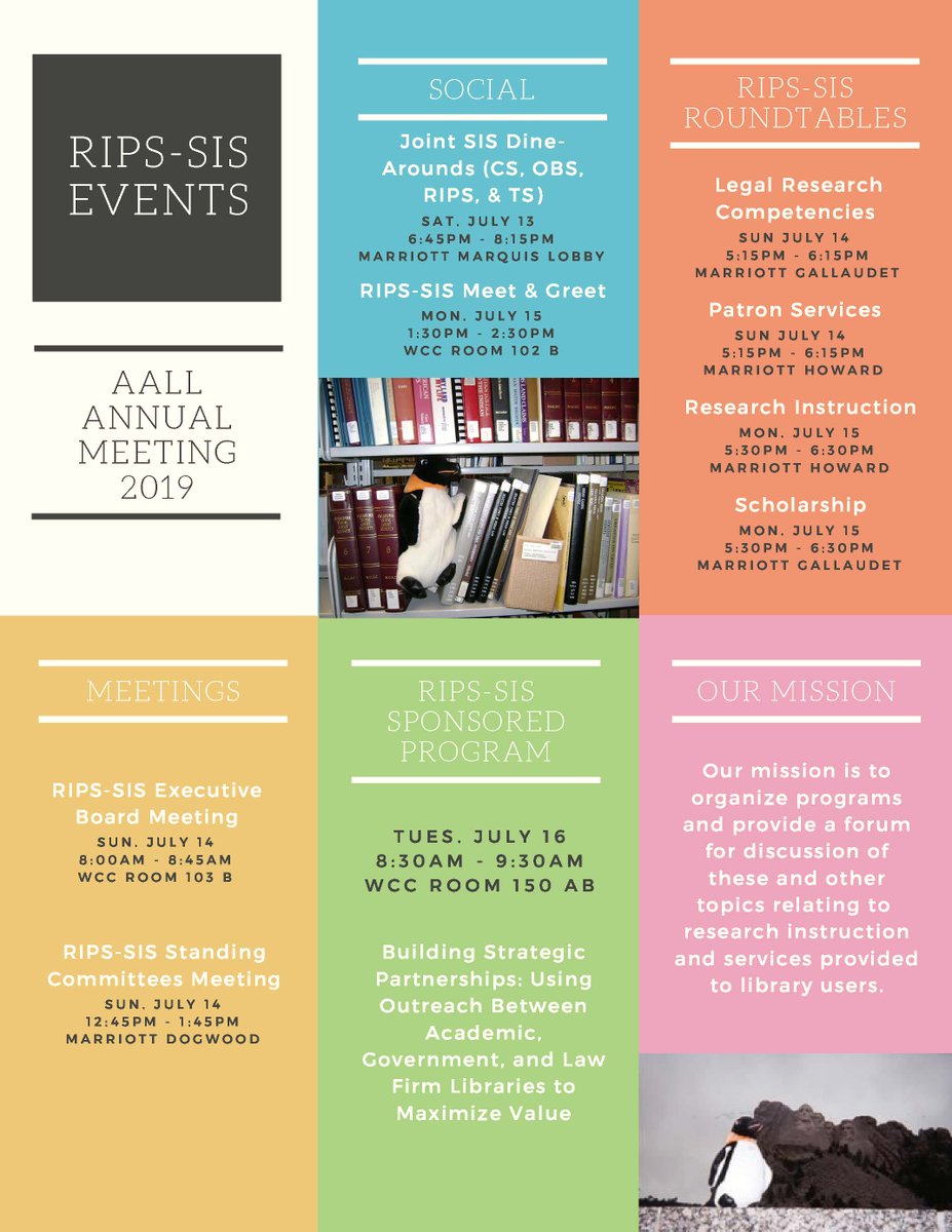 RIPS_SIS's tweet photo. Are you a new #LawLibrarian?  Consider joining @RIPS_SIS!  Stop by and talk to us at #CONELL or the #OpeningReception about #research, #instruction and #patronservices!  And don't forget to join us for all the @RIPS_SIS sponsored events at #AALL19. https://t.co/EnrmGKS7Mb