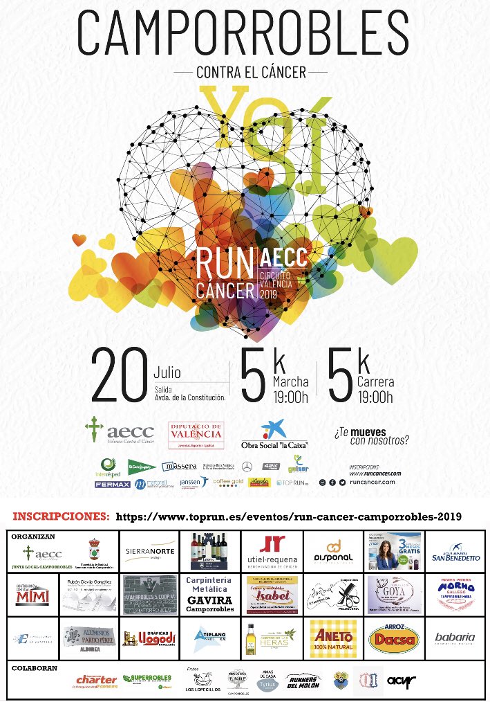 runnersmolon's tweet photo. #Inscripciones abiertas para la #5K de #Camporrobles 👉🏽 una carrera-marcha solidaria para colaborar en la lucha contra el cáncer. 
¡Gracias a @Run_Cancer y a las varias decenas de patrocinadores y entidades colaboradoras por hacer posible esta carrera! #YoSí 🏃🏽‍♀️🏃‍♂️ https://t.co/Ia23LTjZTl
