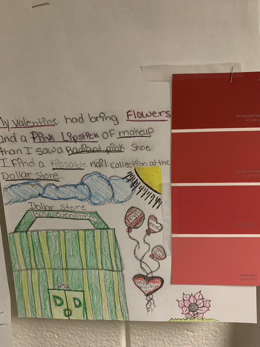 Jenniferanyoung's tweet photo. Uses for paint strips: paint strip poems (kids had to use the words on the strips to come up with vivid poems). Shades of meaning synonyms and antonyms, finally paint strip vocabulary.  Increase vocab. #wearefle @sukaratana_lcss  @crocker_lcss  @LeahGumataotao  @LibertyCoSchool https://t.co/U84rTyIxXo