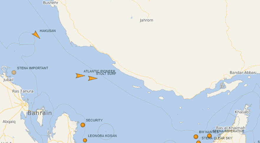 n_morse9927's tweet photo. 3x British tanker heading towards the strait, will be passing the island of Abu Musa around 0500Z

Atlantic Pioneer - 9397145
Hakusan - 9535058
Stolt Surf - 9168623 https://t.co/hXVBGp4y2r