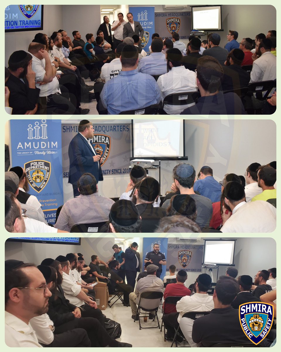 Shmira's tweet image. It was our utmost pleasure to arrange, host, and work alongside @AmudimOrg to bring this important Narcan™️ Training and Opioid Awareness Event to the community. Another 80 people walking the streets trained and ready to save lives! @NYPDCommAffairs #ChangeLives #BuildFutures