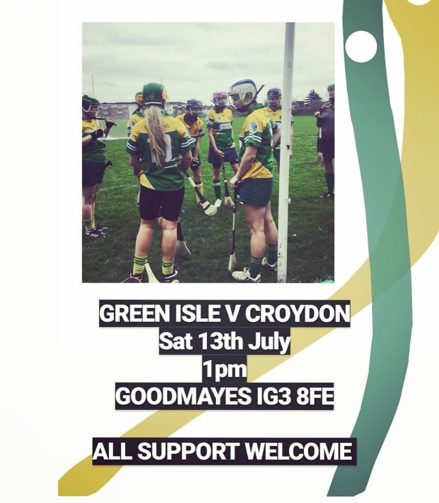 💚💛 GREEN ISLE VS CROYDON 💚💛
⏰ SATURDAY 13 JULY @ 1PM ⏰ 
📍 GOODMAYES, IG3 8FE 📍 
🙆‍♀️ALL SUPPORT WELCOME🙆‍♀️