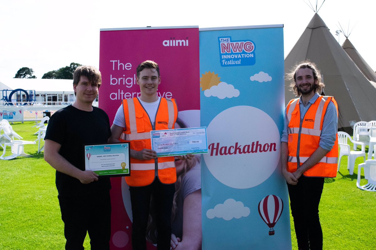 AiimiLtd's tweet photo. Congratulations to team Jumping Rivers 🔥who won our overall prize for best solution with their innovative app & QR code hi-viz jackets which allow both customers (incl. vulnerable ones) and companies to better manage interruptions #NWGhack @NorthumbrianH2O #innovationfestival19 https://t.co/fzuRGqb3xr