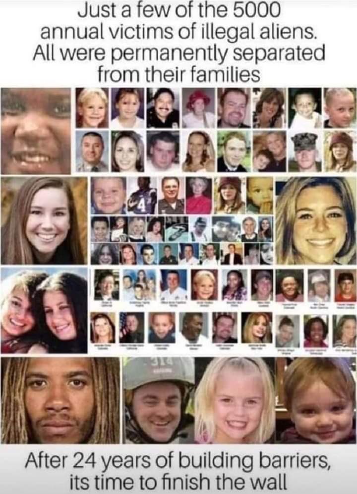 #ICEraids
Just a few of the 5,000 annual victims of illegal aliens. All these victims were permanently separated from their families forever.
#angelmoms