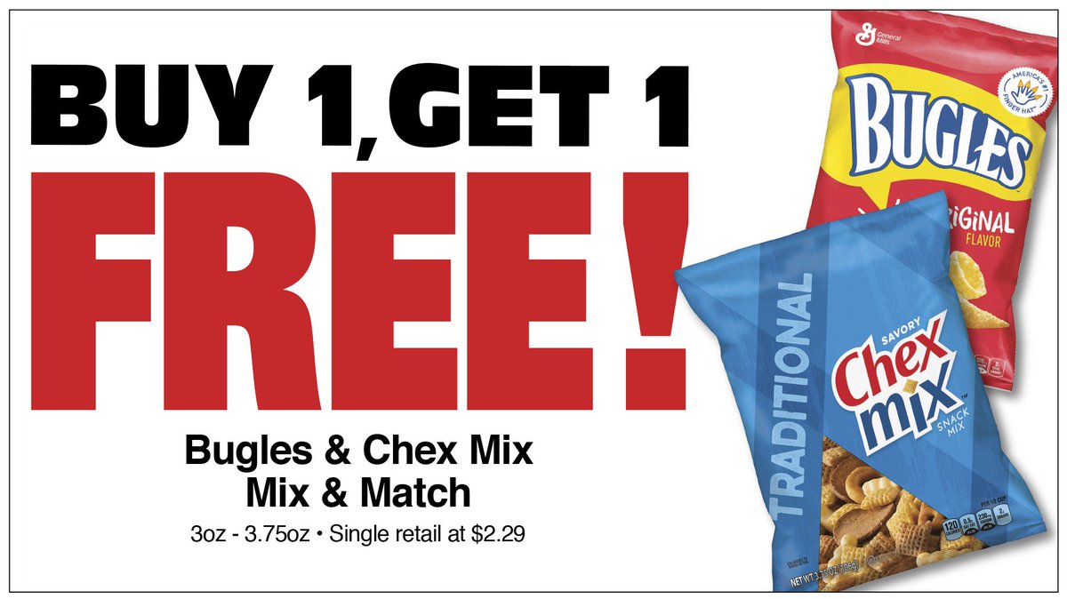 Buy 1, Get 1 Free Chex Mix &amp; Bugles at Roadrunner Markets!