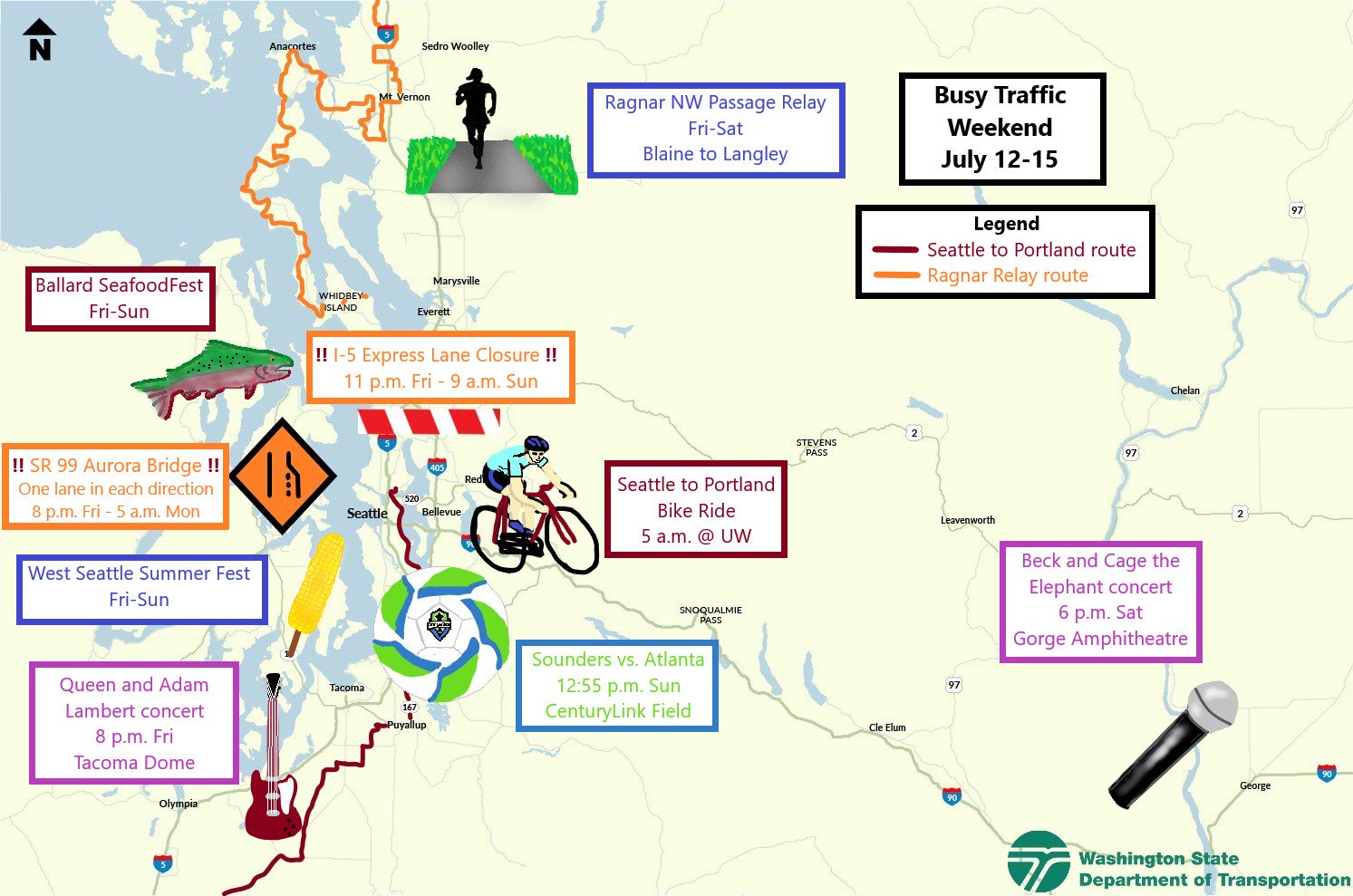 WSDOT Traffic on Twitter "Your busy traffic weekend paint map is