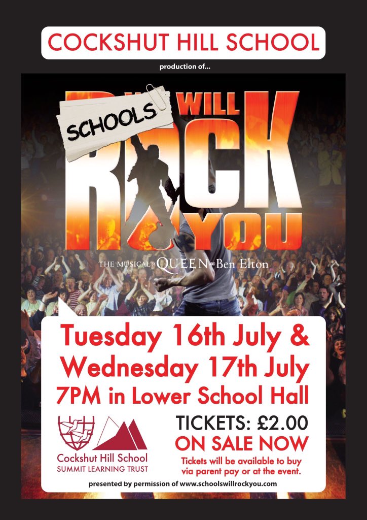 We Will Rock You next Tuesday and Wednesday!  Get your tickets now! 🤘🎼🎹🎸🎤🥁<a href="/CockshutHillSch/">Cockshut Hill School</a> #livemusic #performingarts #NothingButTheBest