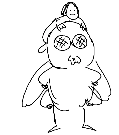 @lordbilingual in this au does beezlbub have a tiny person on their head instead? 