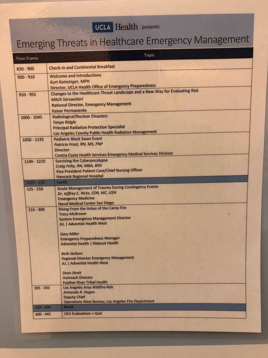 billdunneinla's tweet photo. A great outreach program today ⁦@UCLAHealth⁩ 2019 Disaster Symposium #APreparedU https://t.co/CmmAB0WyEG