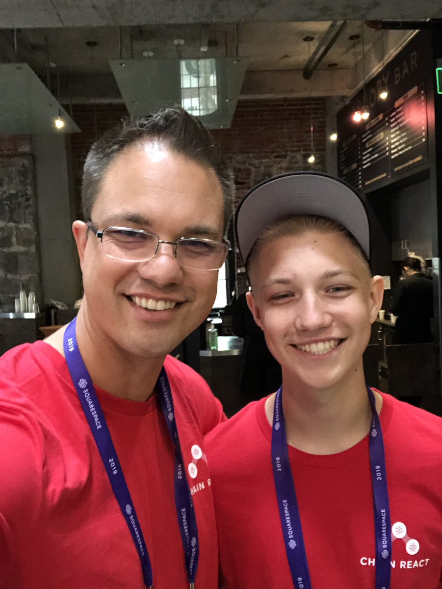 jamonholmgren's tweet image. My son Cedric has been to all 3 @ChainReactConf years!
#ChainReact2017 (left) and #ChainReact2019 (right)