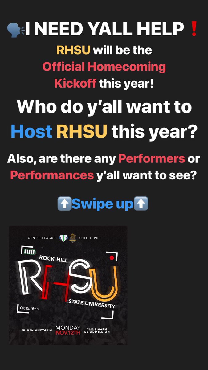 DJMays5's tweet photo. Y’all plz do me a favor and send me suggestions! RHSU will Be the Official Homecoming Kickoff and we wanna to it right this year! I need suggestions for:
•Host(s)
•Performers/Performances 
•DJ🎧
Lemme know what y’all wanna see! https://t.co/1IXyCaN87d