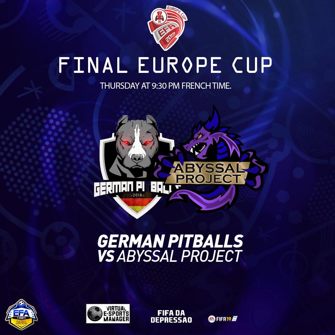 Voilà c’est ce soir à 21h30 la finale de cette coupe d’Europe à suivre en direct sur notre chaîne YouTube 

youtube.com/channel/UCLc9x…

<a href="/FranceEfa/">EFA-FRANCE</a> <a href="/EfaEsports/">EFA ESports</a> @AbyssalProject