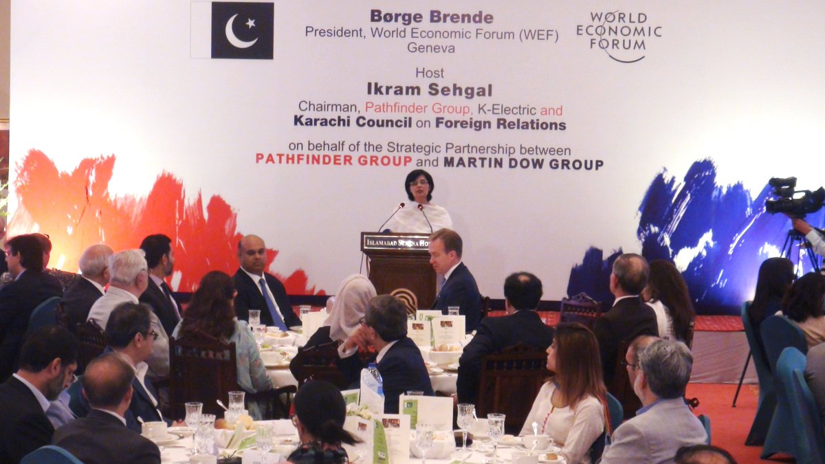 We welcomed @borgebrende President of @wef to #Pakistan today at lunch hosted by @IkramSehgal. He arrives at a very opportune time when Pakistan is moving forward with a transformative development agenda as @ImranKhanPTI’s top priority. @Ehsaas_Pk is one such agenda @DRezaBaqir