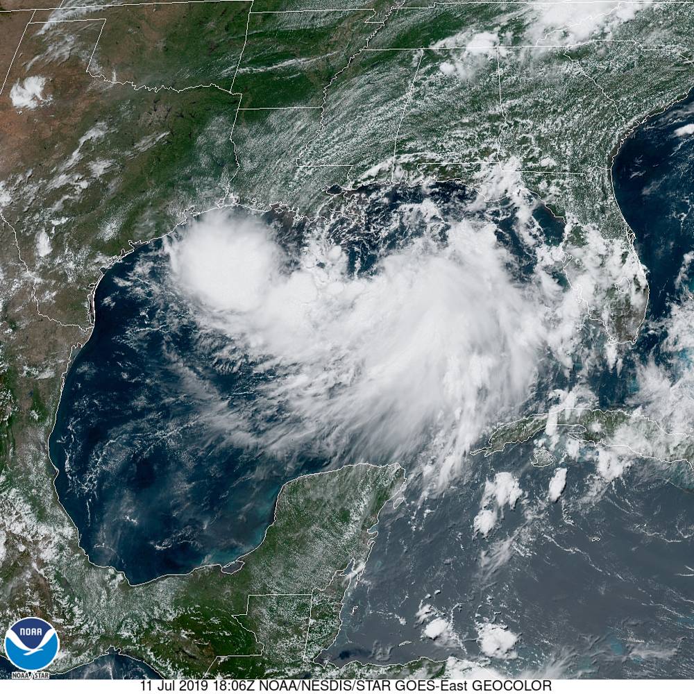 Una imagen satelital mostrando la tormenta tropical Barry