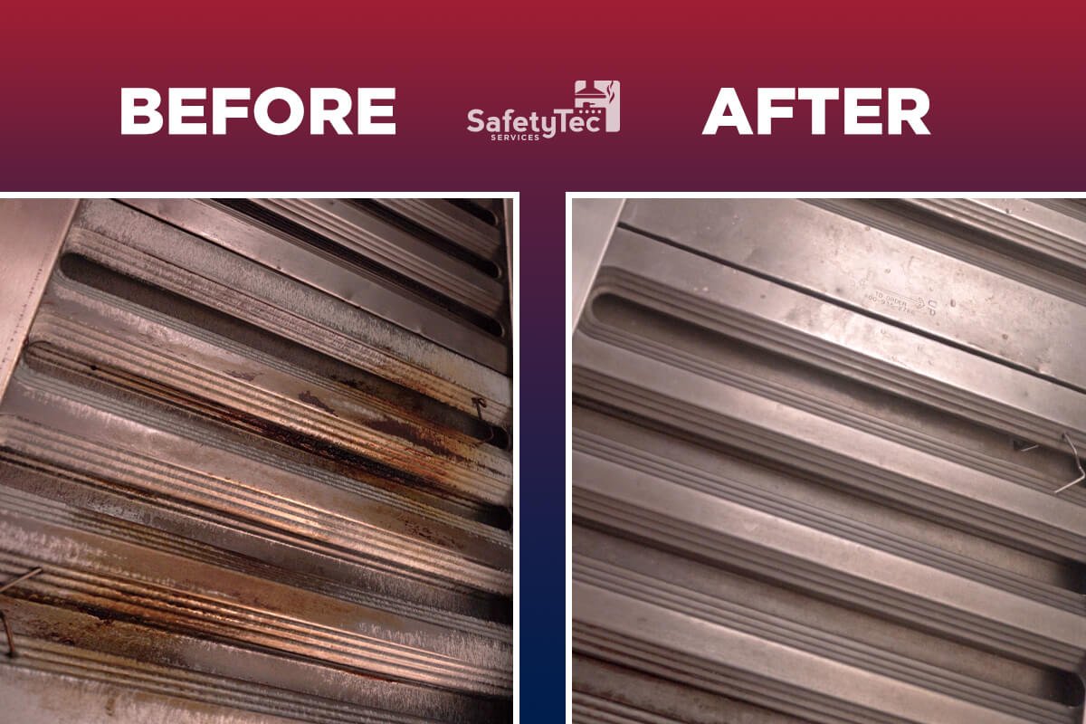 Look at the cleaning magic of these before and after photos! #SafetyTec #HoodCleaning