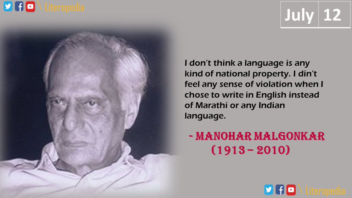 Remembering #ManoharMalgonkar on his Birthday!!
An Indian versatile Writer of both #fiction and #Nonfiction in the English language. He is notable for his #militarythrillers, #HistoricalNovels and #AdventureFiction. 
 #IndianEnglishLiterature