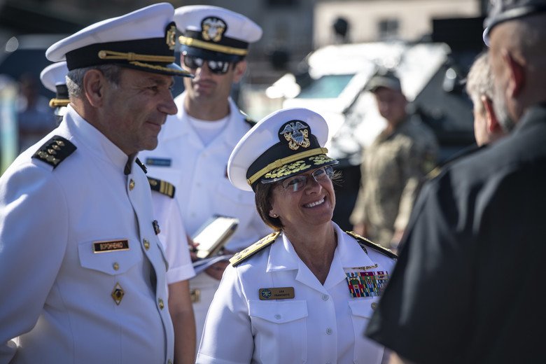 USNavyEurope's tweet photo. Commander, U.S. 6th Fleet, VADM Lisa Franchetti, on Exercise Sea Breeze
#SeaBreeze #ExerciseSeaBreeze #SB19 #C6F #SixthFleet
https://t.co/umqexYbMYv https://t.co/4fIFnlUQZV