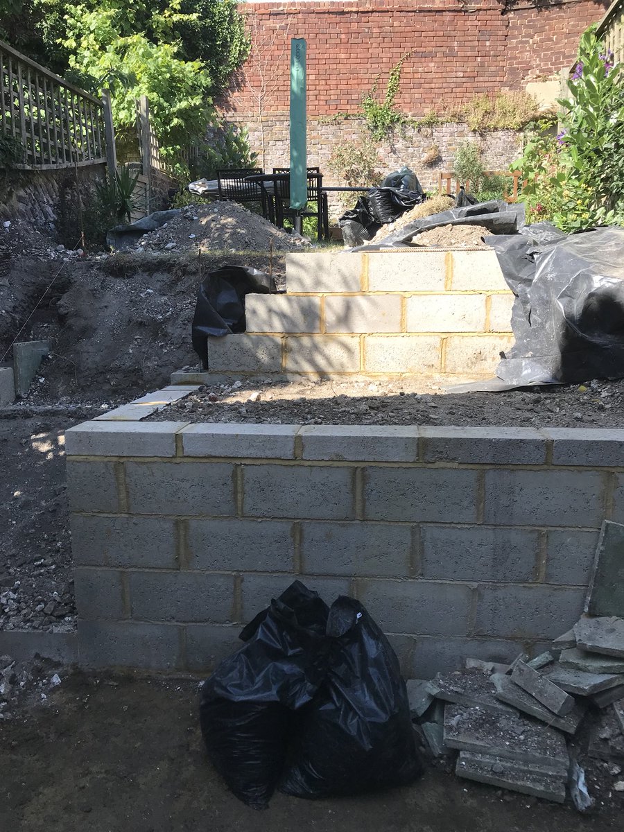BuckinghamsLand's tweet image. Some progress shots from one of our current projects in Brighton. Steep, dangerous slipper steps being changed for rendered raised planters and Indian Sandstone patio and steps #hardlandscaping #hardlandscapingdesign #patiogarden #gardendesign #blockwork #indiansandstone