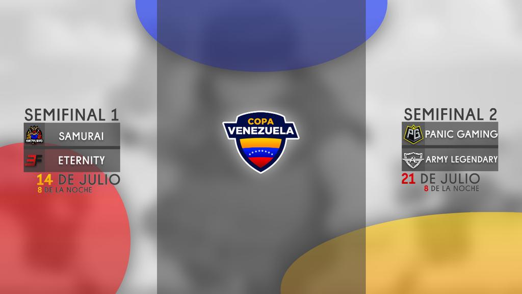 #CopaVenezuela

▪Aqui les dejamos los partidos para las Semifinales

📰 <a href="/TeamSamurai_/">Team Samurái</a> Vs @EternityForceGG Domingo 14
➡ @PanicGamingVE Vs @ArmyLegendaryGG Domingo 21
